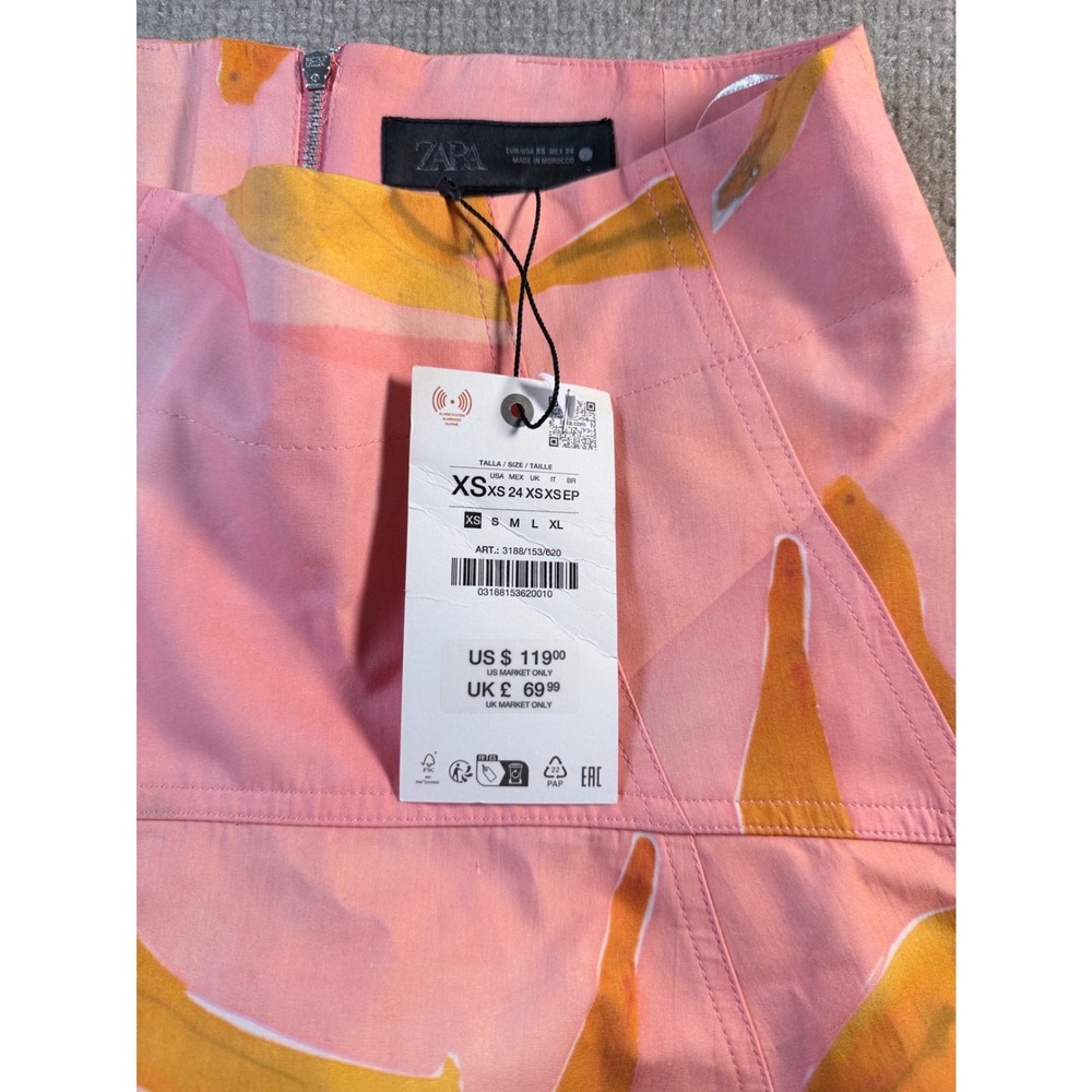 ZARA Pink Banana Print High Low Midi Skirt 3188/153 XS New With Tags - Picture 5 of 9